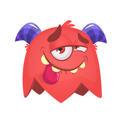 Happy cartoon flying monster. Vector Halloween monster character.