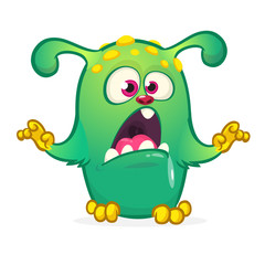 Happy cartoon monster. Vector Halloween green monster with big ears. Big set of cartoon monsters