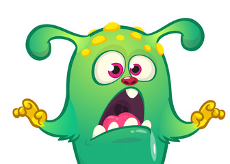 Happy cartoon monster. Vector Halloween green monster with big ears. Big set of cartoon monsters