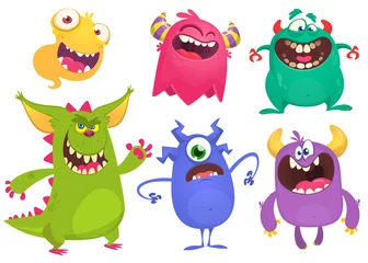 Fotobehang Cartoon Monsters. Vector set of cartoon monsters isolated. Design for print, party decoration, t-shirt, illustration, emblem or sticker © drawkman