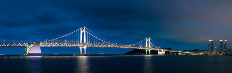 The night view of Gwangan Bridge in Busan city