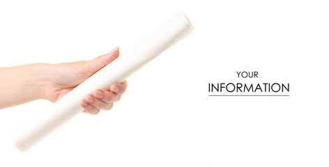 Parchment roll in hand pattern on a white background isolation