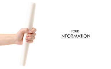 Parchment roll in hand pattern on a white background isolation