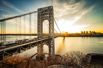 Crédence de cuisine en verre imprimé Brooklyn Bridge George Washington Bridge Sunrise