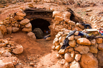 Nomad camp in caves near Todra Gorge, Tinghir, Morocco in Africa