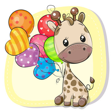 Cute Cartoon Giraffe with balloon