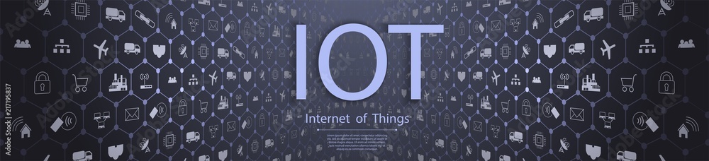 Poster internet of things (iot) and networking concept for connected devices. spider web of network connect