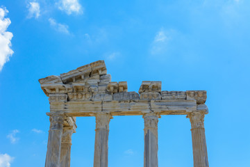 the ruins of the ancient temple of Apollo. part of the facade and columns. Side, Turkey