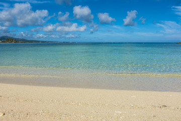 Fototapeta na wymiar Beautiful seascape in Okinawa, Japan, Travel destination, nature sea view with sand beach, nature background, Tropical beach in summer, copy space