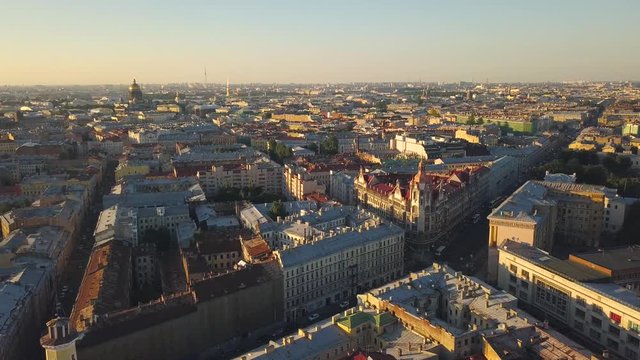 Flying above city center of St. Petersburg