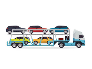 Modern Commercial Car Carrier Trailer Truck Expedition Illustration In Isolated White Background 