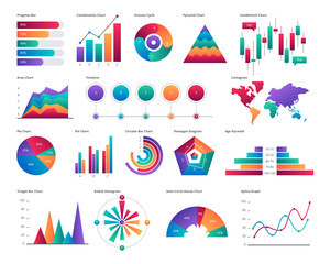 Modern Colorful Business Chart And Graph Infographic Elements Illustration In Isolated White Background - obrazy, fototapety, plakaty