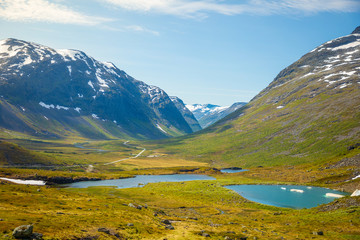Naklejka na ściany i meble Picturesque road landscape of Norway countryside, Scandinavia