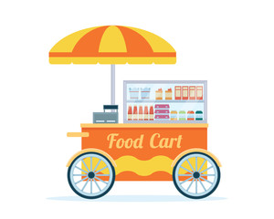 Modern Summer Business Snack Cart Street Food  Illustration in Isolated White Background