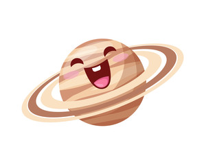 Happy Cute Saturn Planet Cartoon Character Illustration