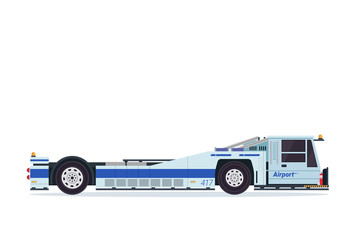Modern Airport Pushback Truck Ground Support Vehicle Equipment Illustration In Isolated White Background