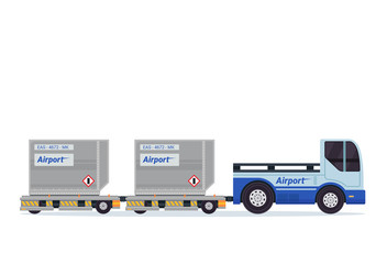 Modern Airport Ground Support Vehicle Luggage Towing Truck Equipment Illustration In Isolated White Background