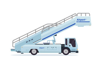 Modern Airport Mobile Passenger Step Ground Support Vehicle Equipment Illustration In Isolated White Background