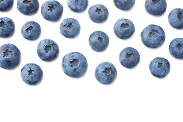 healthy background. blueberries isolated on white background. top view