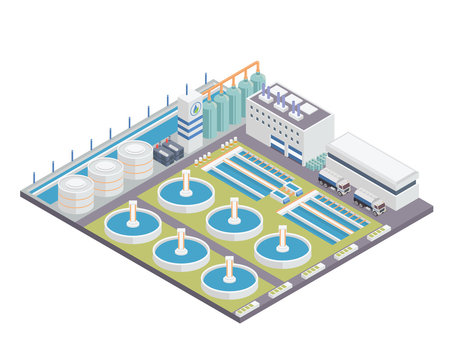 Modern Isometric Water Purification Plant Facilities, Suitable for Diagrams, Infographics, Illustration, And Other Graphic Related Assets