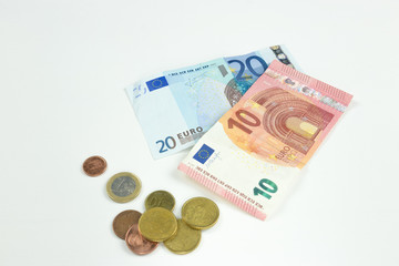 International currencies background. Money from different countries: dollars, euros, rubles.