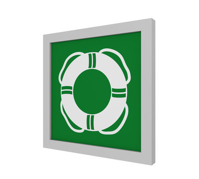 Rettungszeichen (öffentliche Rettungsausrüstung) nach ASR (A1.3) / ISO. Seitenansicht, 3d Render