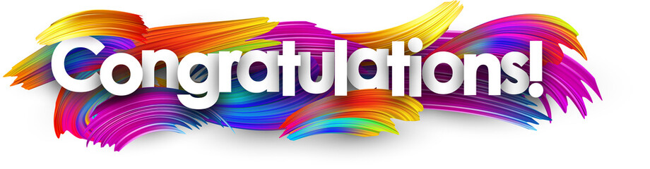 Congratulations paper banner with colorful brush strokes. - obrazy, fototapety, plakaty