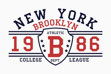 Brooklyn, New York slogan typography graphics for t-shirt. College print for apparel. Vector illustration.