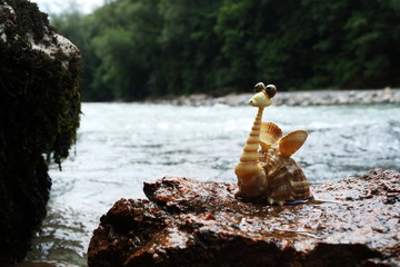 Image of a dragon made of shells. Handmade.