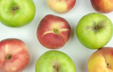 Fruit collection top view of apple, nectarine, isolated on white background. useful fruit.