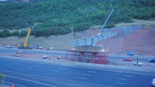 Time lapse bridge construction in the mountains