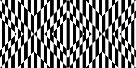 Abstract black and white striped background. Geometric seamless pattern with visual distortion effect. Optical illusion. Op art.