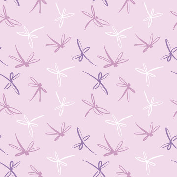 Seamless pattern vector with wind blow flowers and dragonflies. beautiful hand-drawn illustration