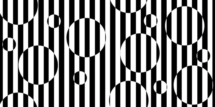 Abstract black and white striped background. Geometric seamless pattern with visual distortion effect. Optical illusion. Op art.