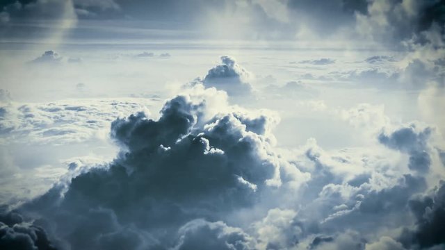 Flying through the clouds to Logo. Dramatic cinema style intro for movies.