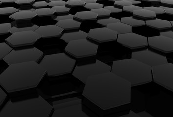 3d rendering. perspective view of modern black hexagonal shape tile pattern floor background.