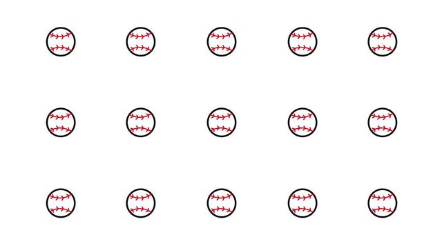 Spinning Baseballs Grid Animation on White Background UHD 4K