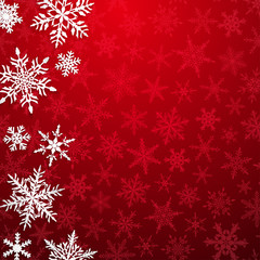 Fototapeta na wymiar Christmas illustration with big white snowflakes with shadows on red background