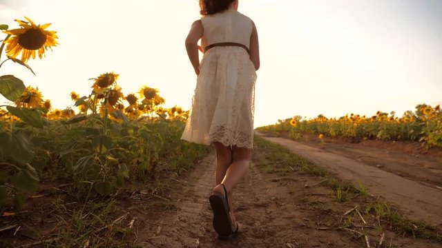 Little girl running cross the wheat field at sunset.Slow motion,high speed camera