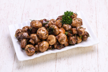 Pickled mushrooms in the bowl