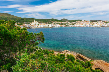 Sea landscape with Cadaques, Catalonia, Spain near of Barcelona. Scenic old town with nice beach...