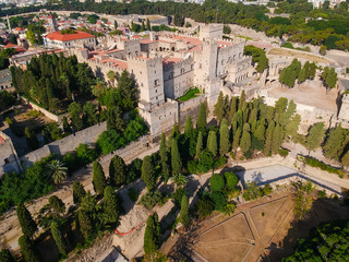 Aerial birds eye view drone photo Rhodes city island, Dodecanese, Greece. Panorama with ancient old fortress and Palace of the Grand Master of the Knights. Famous tourist destination in South Europe © oleg_p_100