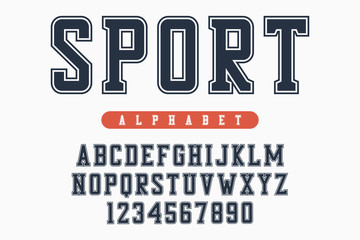 Sport font, original college alphabet. Athletic style letters and numbers for sportswear, t-shirt, university logo. Retro varsity typeface. Vector illustration. © Roman