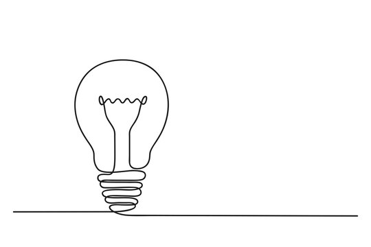 Continuous One Line Drawing Of Electric Light Bulb. Concept Of Idea Emergence. Vector Illustration.