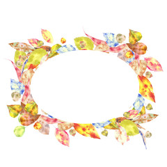 Autumn leaves ovale frame in watercolor