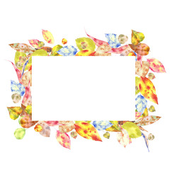 Autumn leaves rectangular frame in watercolor