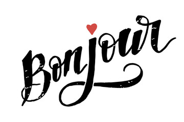 Bonjour Paris Phrase Vector Lettering Calligraphy Brush Black © 1emonkey