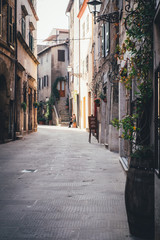 Streets of old Italian Tuscany village Pitigliano.