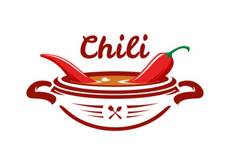 Chili soup with red pepper vector emblem - obrazy, fototapety, plakaty