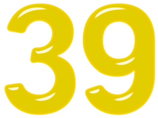 Numeral 39, thirty nine, isolated on white background, 3d render